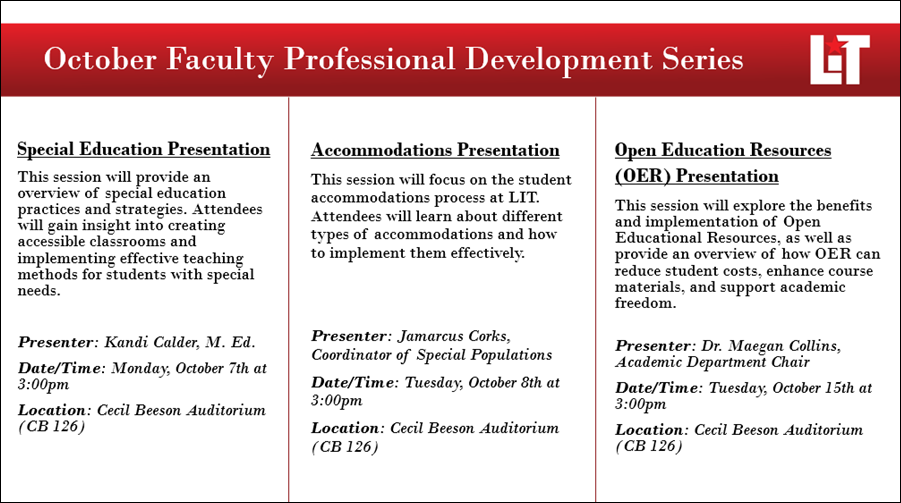 October 2024 - Faculty Professional Development Series